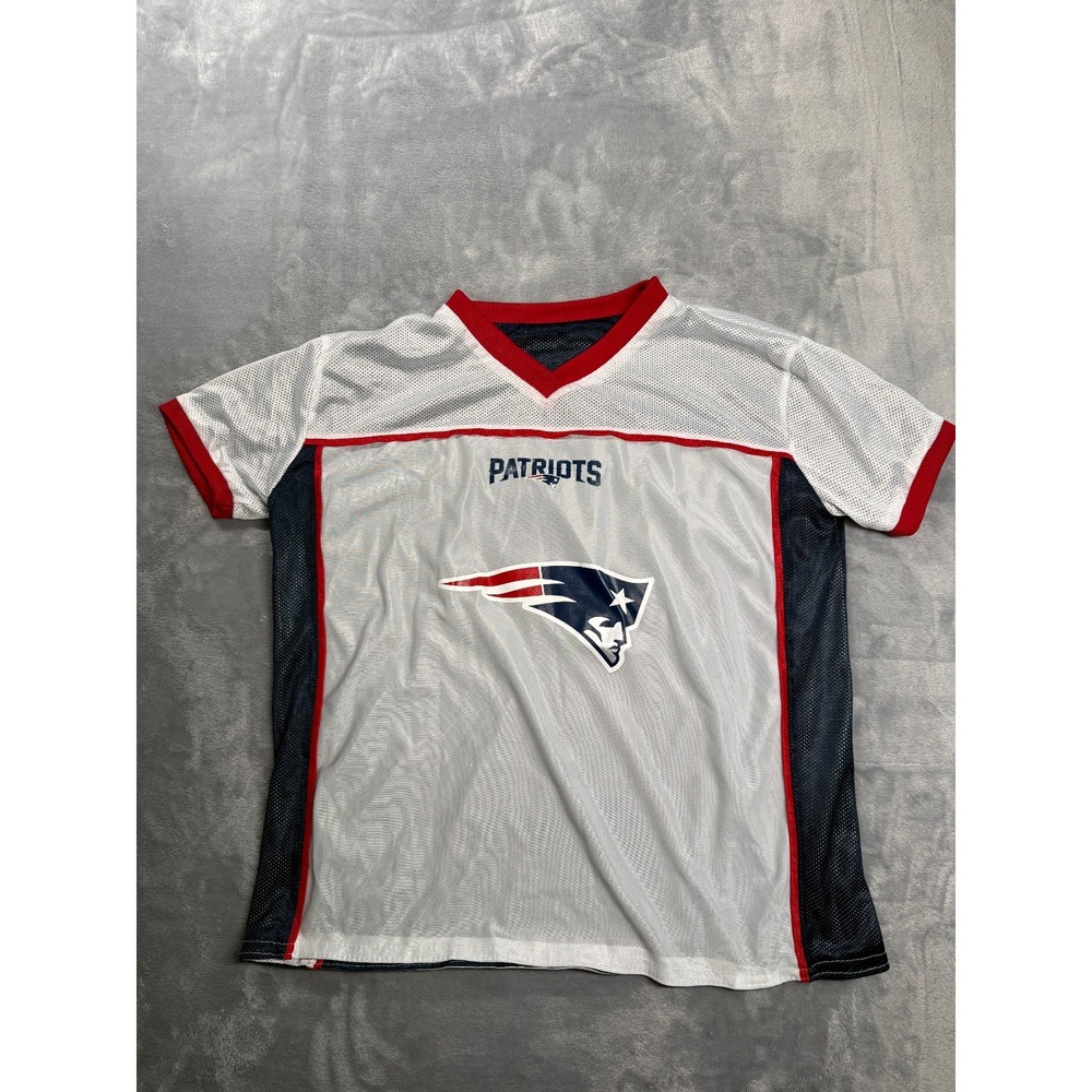 New England Patriots NFL Flag Jersey Boys XL Gray BDA Sports Mesh Panels V Neck